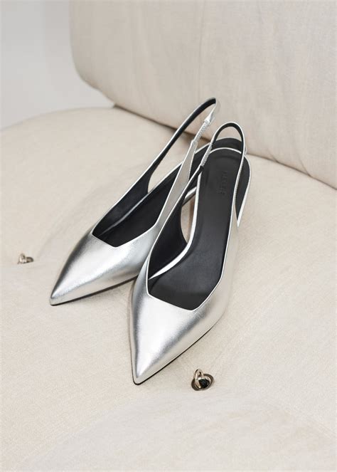 silver metallic fabric jewel buckled pumps|metallic kitten heel pumps.